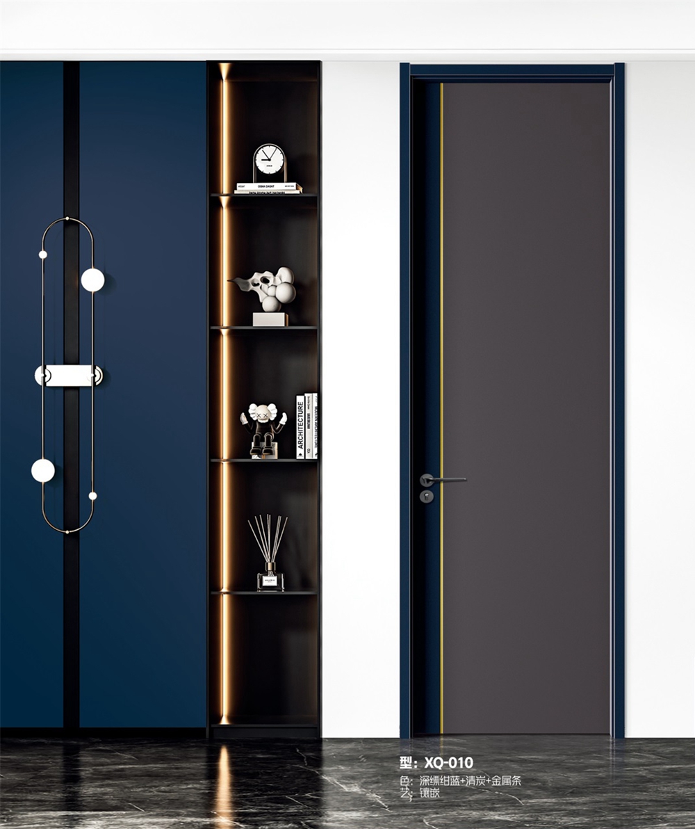 凱洛豪木門XQ-010I-深縹紺藍(lán)+清炭+金屬條